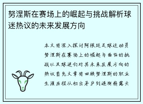 努涅斯在赛场上的崛起与挑战解析球迷热议的未来发展方向