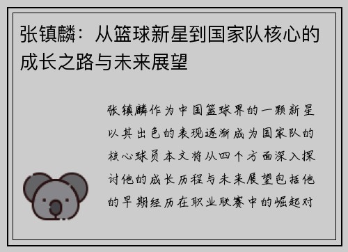 张镇麟：从篮球新星到国家队核心的成长之路与未来展望